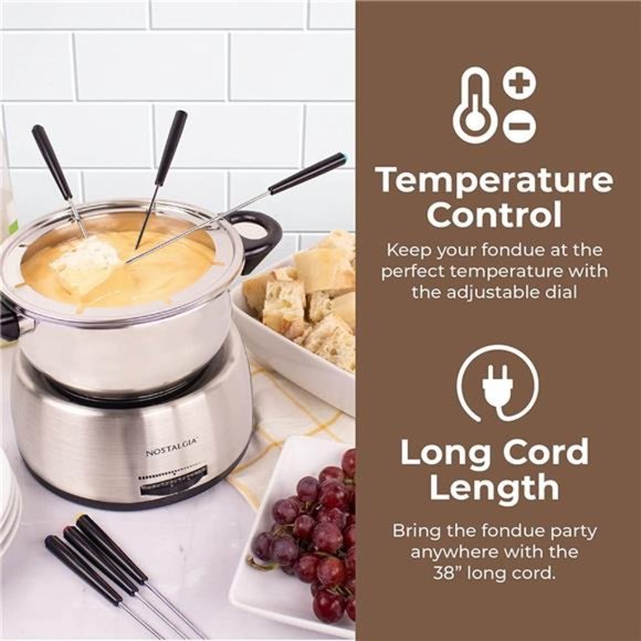 6-Cup Stainless Steel Electric Fondue Pot Set with Temperature Control, 6 Color - Picture 2 of 6